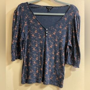 Lucky Brand Blue and Orange Floral Blouse Size Medium